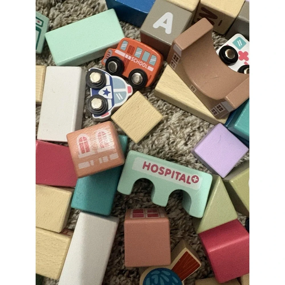 HUGE LOT Wooden Lakeshore City Building Blocks Preschool Daycare, Wood Vehicles
